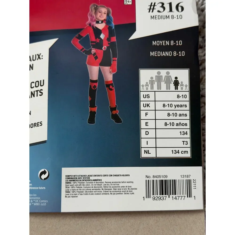 DC Comics Harley Quinn Kids Costume in size medium (8–10) New